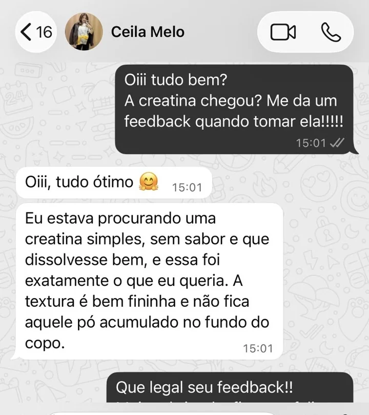 Depoimento da cliente Ceila no WhatsApp