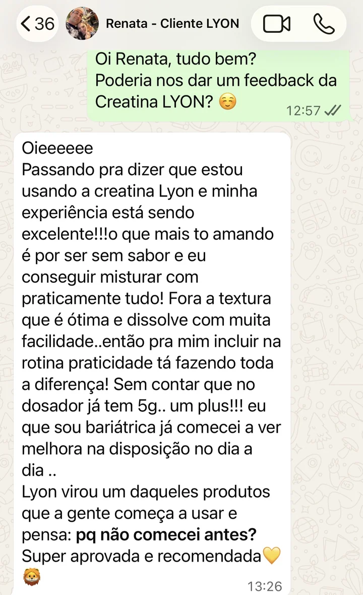Depoimento da cliente Renata no WhatsApp