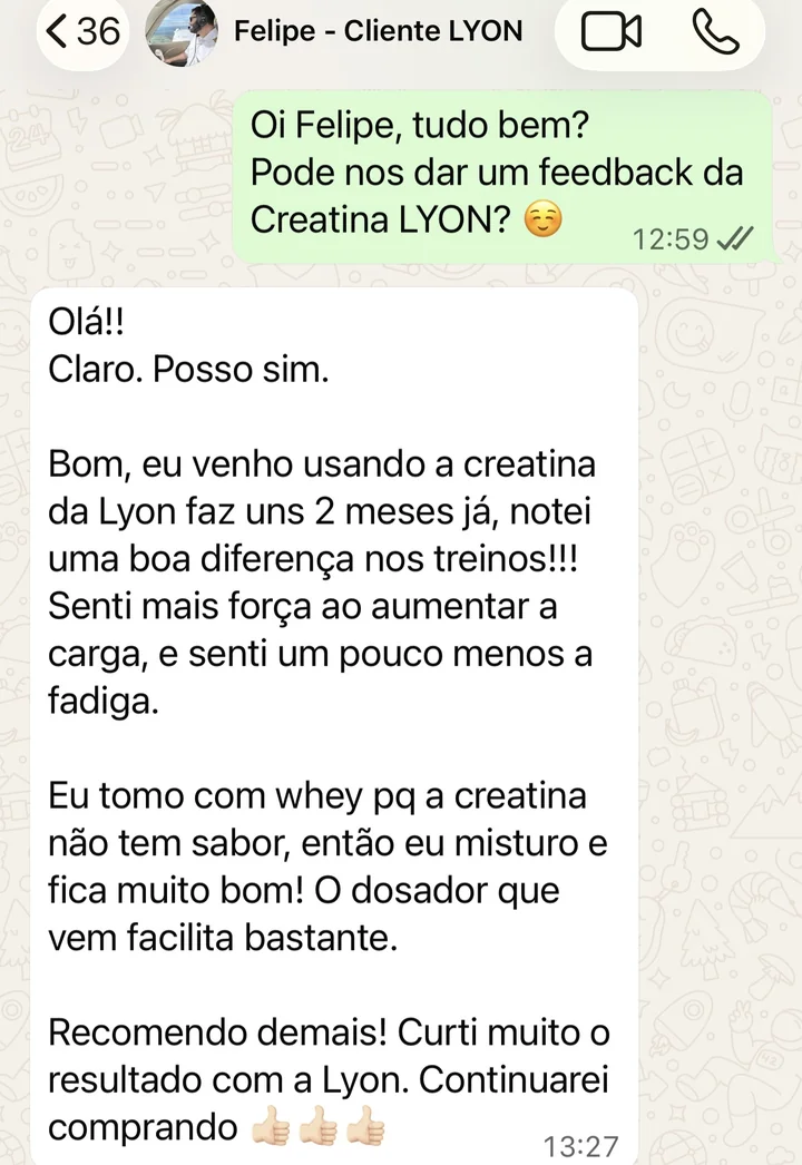 Depoimento do cliente Felipe no WhatsApp