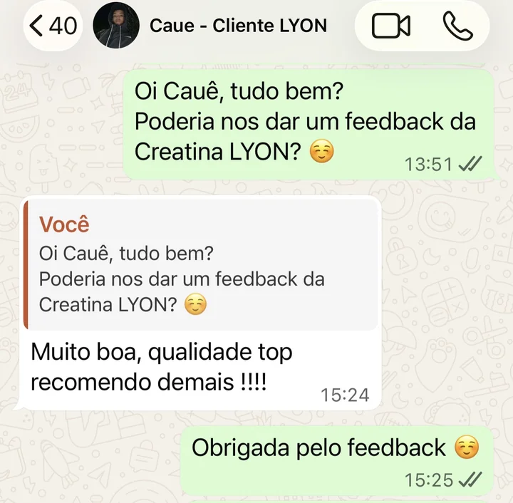 Depoimento do cliente Cauê no WhatsApp